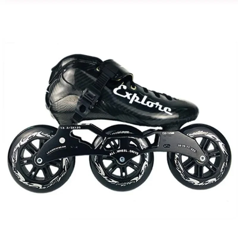 125mm 3 koła maraton prędkość liniowa łyżwiarstwo Patines Big 3X125mm prędkość łyżworolki sport Race dzieci dorośli rolki z włókna węglowego — zdjęcie 2