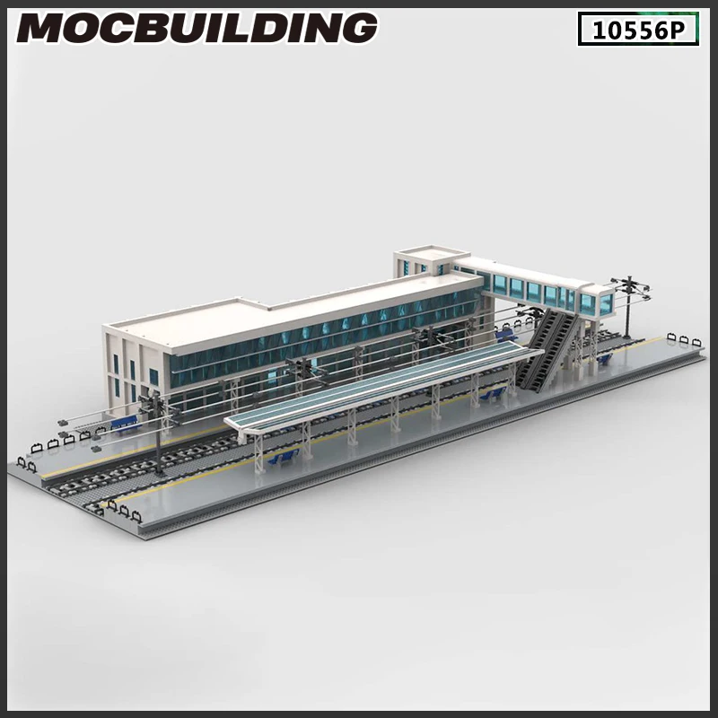 Moc Modern Central Train Station Building Block Model Bricks DIY Urban Transport Hub Street Scene View Modular Toy Birthday Gift