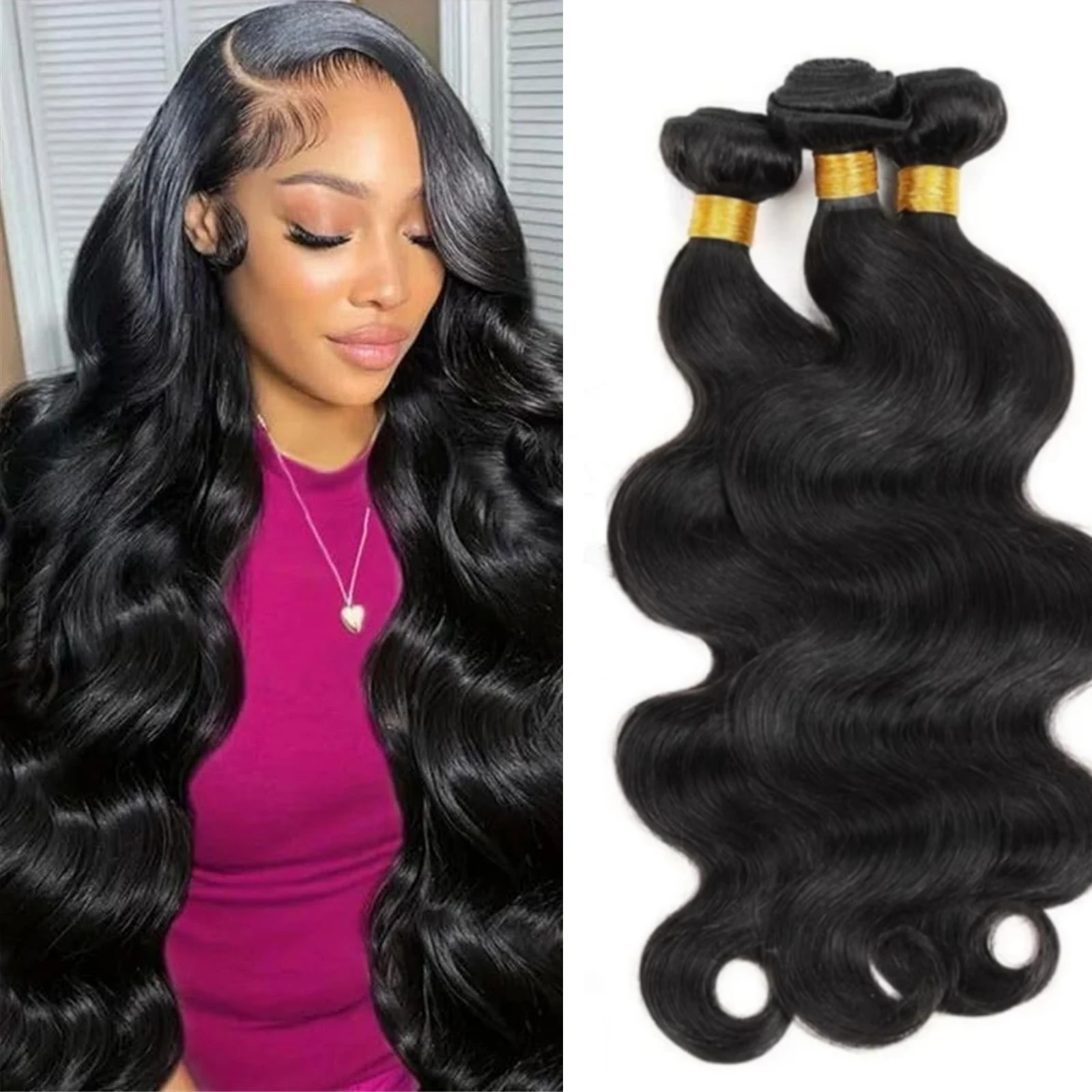 

Объемная волна человеческих волос 1, 3 пучка, 100% пучки человеческих волос, необработанные бразильские пучки натуральных волос # 1B натуральный цвет для женщин