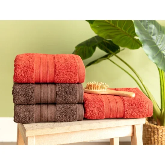 Madame Coco Fabrice Plain Set of 4 Face Towels - Brown Tile