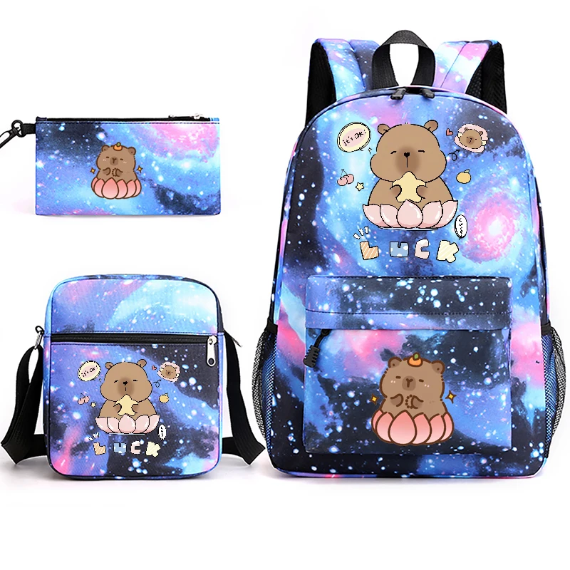 Capybara School Bags Print Youth Backpack Set Student School Bag Shoulder Bag Pencil Case 3-Piece Set