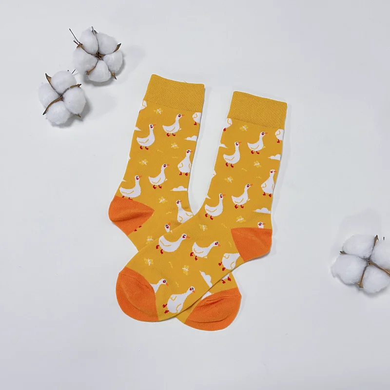 1 Pair Cartoon Duck Print Socks, Comfy  Cute Animal Mid Tube Women Socks For All Seasons