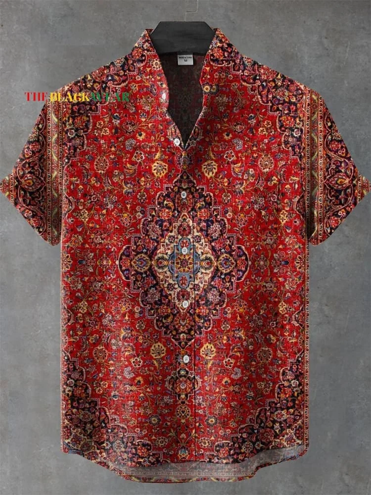 新しいレトロ部族トーテムパターンプリントメンズ新しいリネン快適な生地半袖シャツカジュアルストリートファッション配信 su