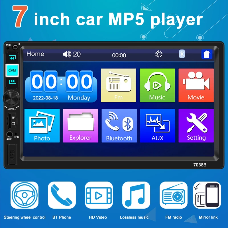 7 Inch Car Radio 2 Din Carplay Android Auto Car Multimedia Player Autoradio HD Touch Screen FM Bluetooth For Ford VW Toyota