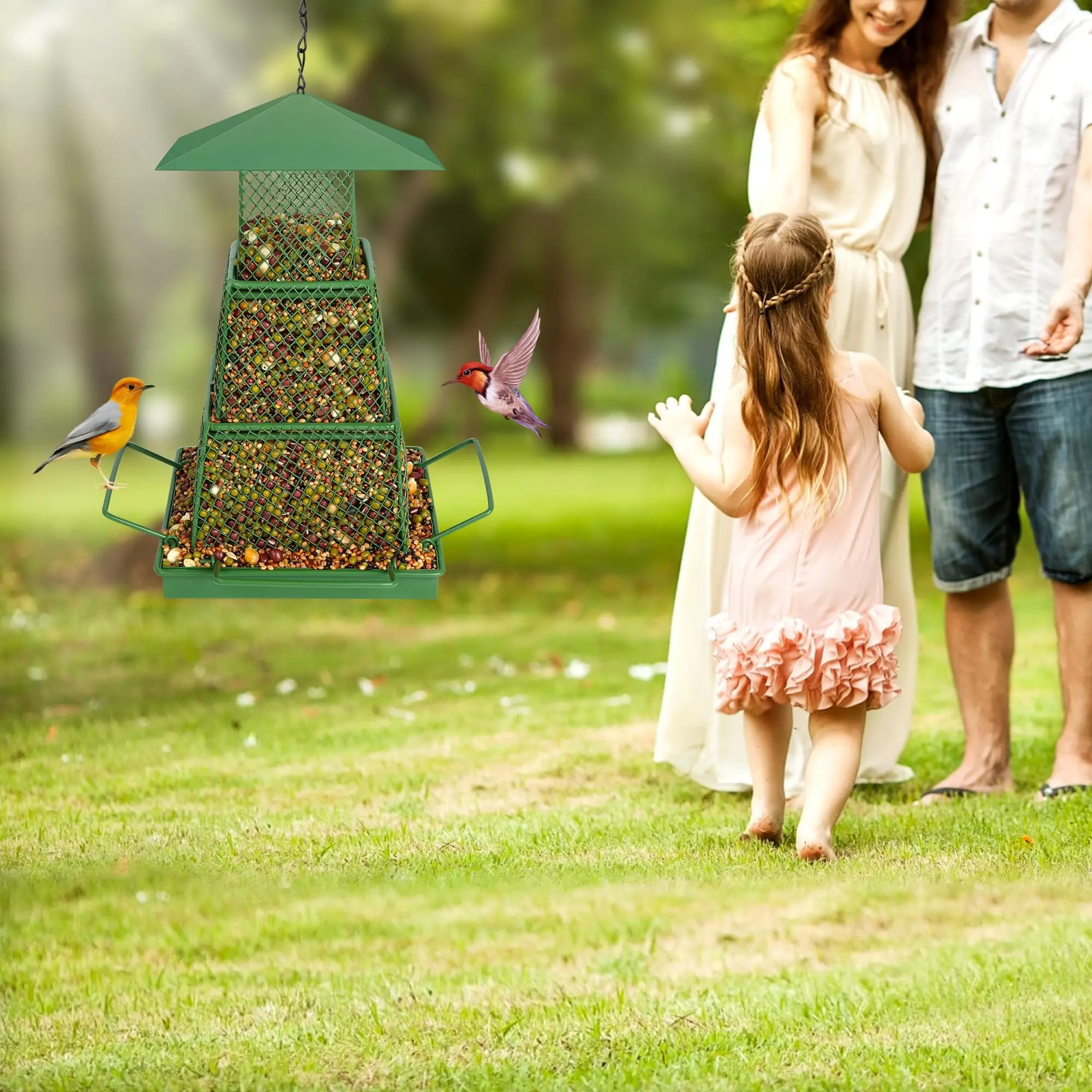 Bird Feeder for Outdoor, Squirrel Proof Metal Wild Bird Feeder Decoration for Hanging Outside Garden Yard 6