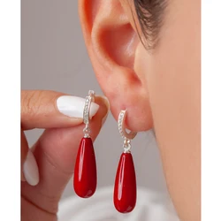 Real 925 sterling silver elegant modern coral fashion earrings drop pattern earrings for women fashion jewelry gift