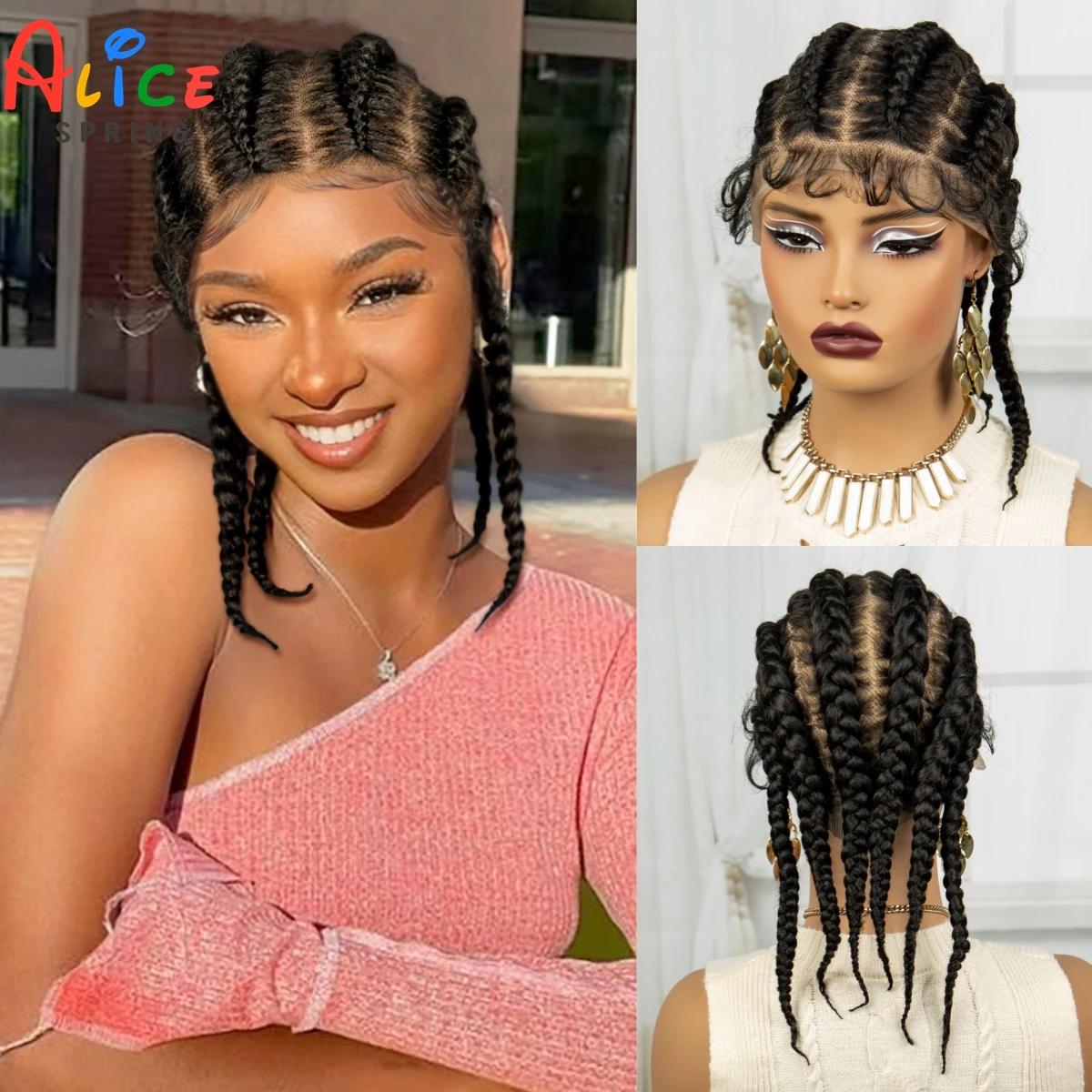 Synthetic Cornrow Braided Wigs Full Lace Short Cute Bob Wigs for Women Girls 14inch Lace Frontal Braided Lace Wig with Baby Hair