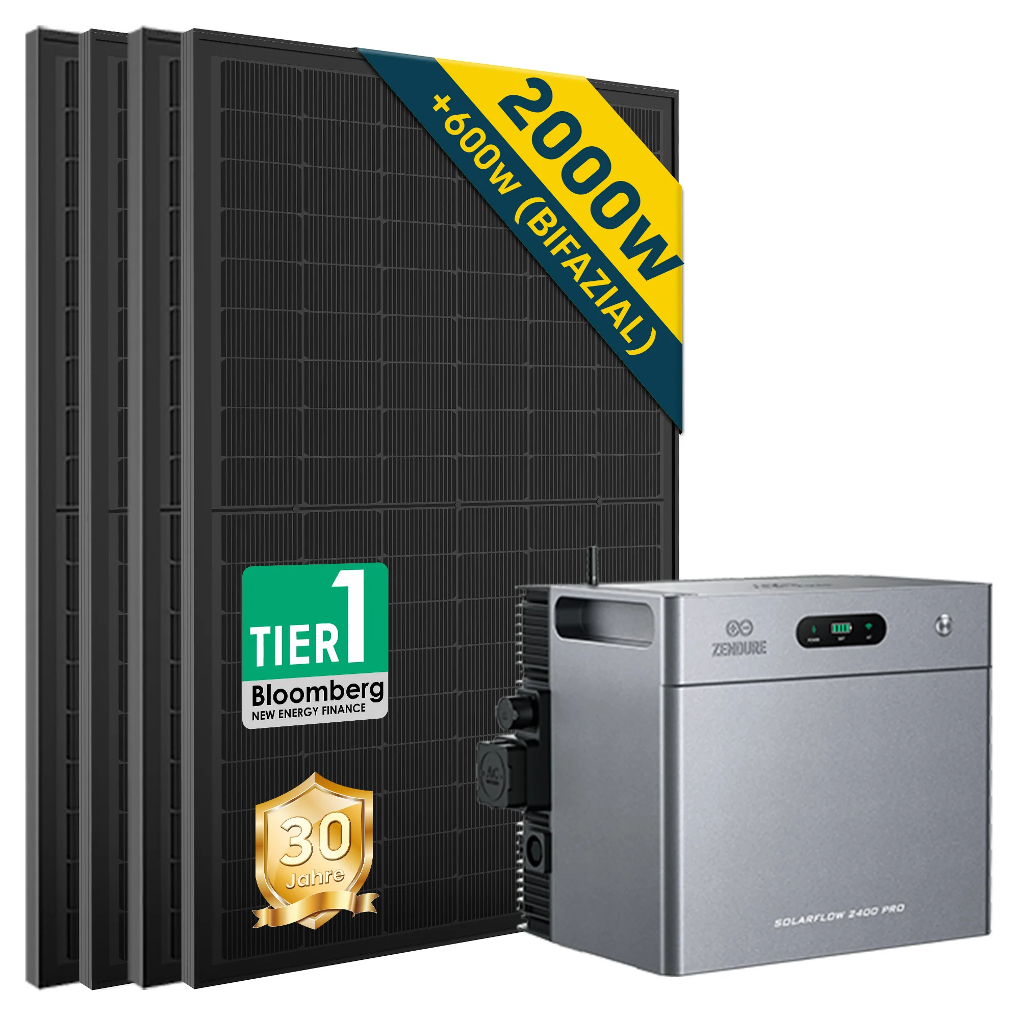Zendure SolarFlow 2400 Pro 2,4kWh 2000W Balkonkraftwerk mit Speicher Komplettset