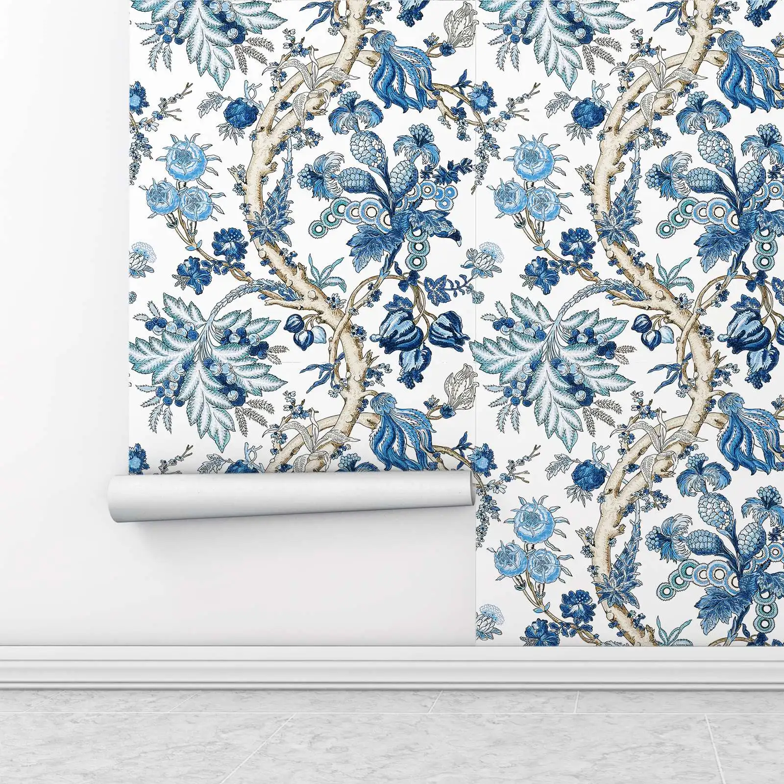 Chatelain wallpaper, Heritage Wallpapers in Blue and White, Scandinavian design, removable Wallpaper