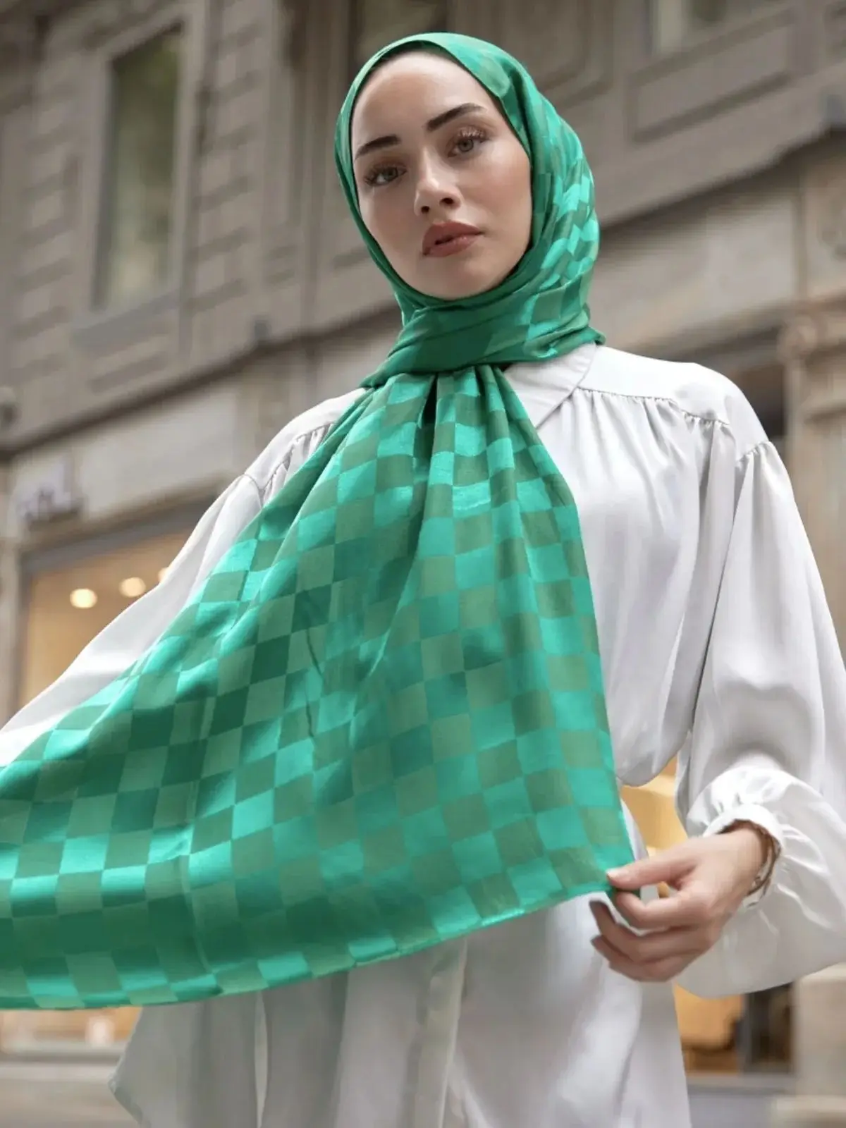 Checkerboard Pattern Cotton Jacquard Shawl Quality Product Hijab Muslim Women Fashion Shawl Bonnet Casual Clothing