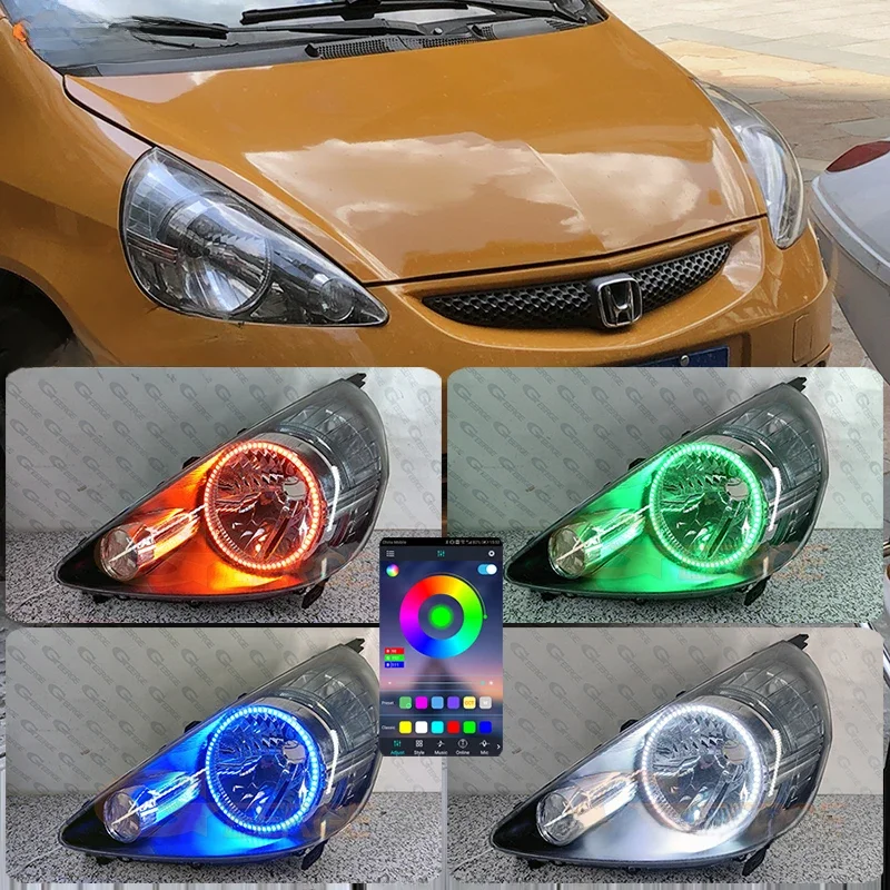 Do Hondy Fit Jazz GD 2002 2003 2004 2005 2006 2007 2008 Aplikacja Bluetooth Ultra jasne wielokolorowe pierścienie RGB LED Angel Eyes Halo — zdjęcie 2