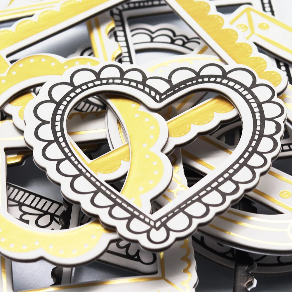 Kreative Goldfolien-Journaling-Rahmen-Aufkleber, hohle quadratische, ovale und runde Chipboard-Scrapbooking-Rahmen-Aufkleber, Verzierungen – Detail 5