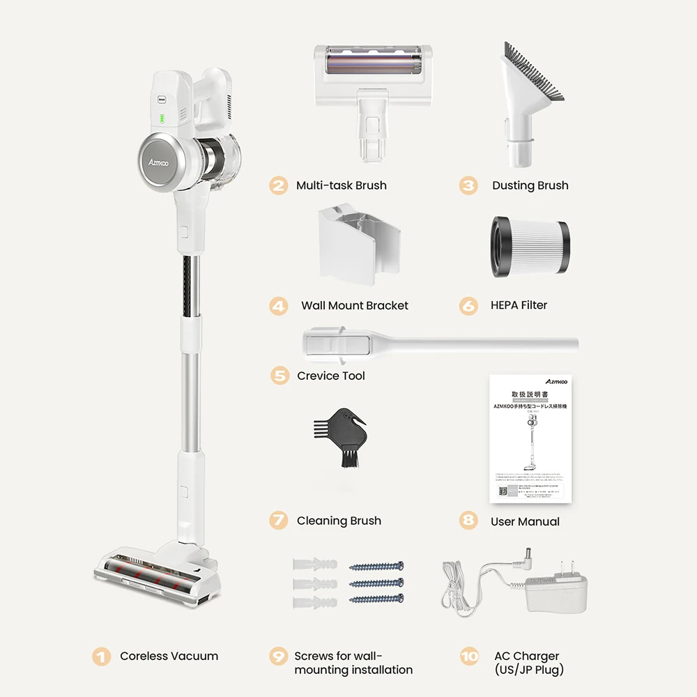 Azkmoo เครื่องดูดฝุ่น V601ไร้สายแบบ3 in 1, เครื่องดูดฝุ่นไร้สาย26000PA ดูดแรงสูงไร้สายแบบพกพาสำหรับบ้านโซฟาทำความสะอาดที่มีประโยชน์