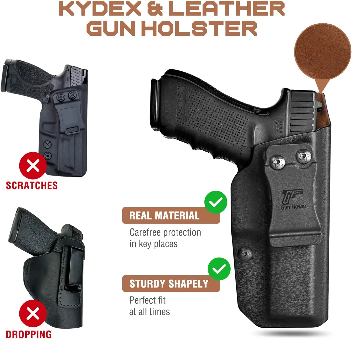 Leather Inside Holster For P365,G43/43X,G3C/G2C,G19,G26,CZP07,G17,PPK,GX4,P320,P10C,Hellcat,NO fit Pro,IWB,Concealed,Right Hand