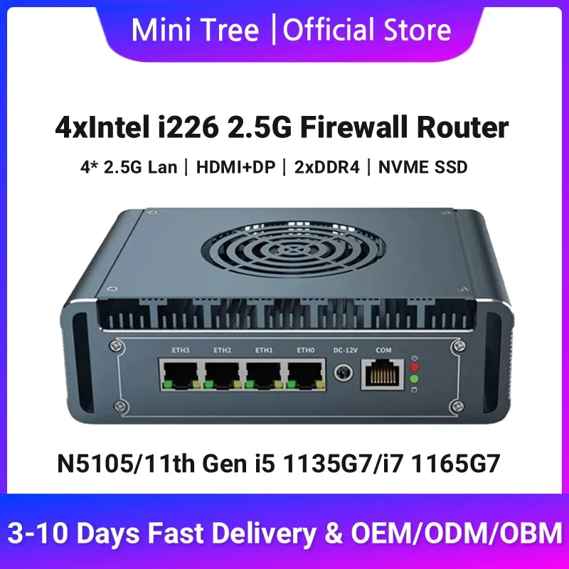 4x Intel i226 2.5G Lan Mini Firewall Router J5005 J6412 N6005 N5100 Industrial Computer Pfsense OPNsense Proxmox Home Server 4G
