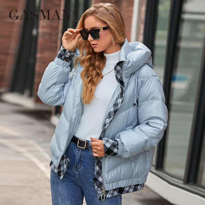 GASMAN Women\'s Parka 2022 New Fashion Women stand collar short slim casual hooded Luxury pocket Warm Down Jacket GM-82903