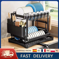 2 Layers Dish Drying Rack Space Saving Countertop Household Dish Storage Holder Kitchen Organizers And Storage With Drainboard
