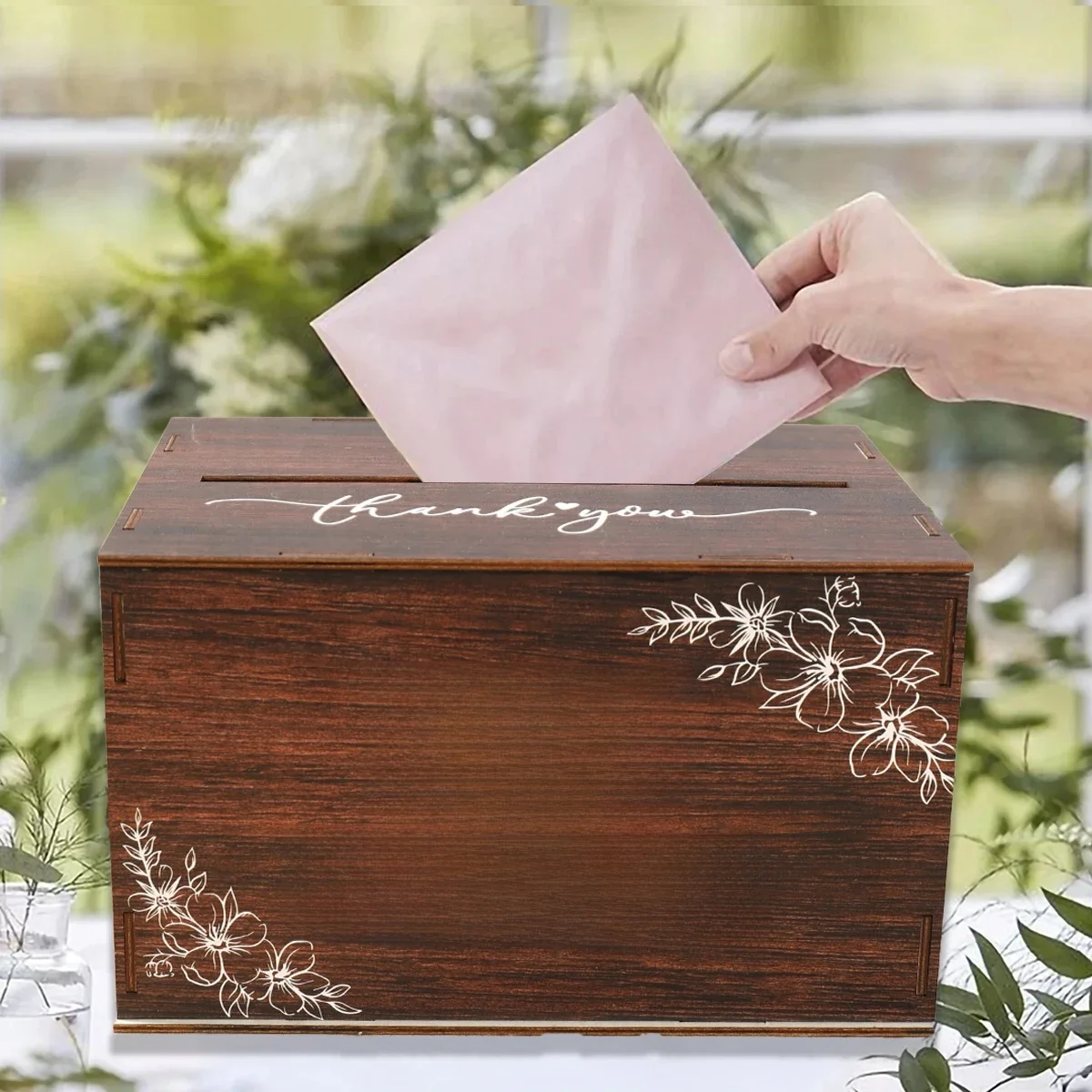 Boîte à cartes de mariage avec couvercle, boîte à cartes cadeaux en bois pour réception de mariage, enveloppe rustique, tirelire, fournitures de fête de mariage rustiques à faire soi-même