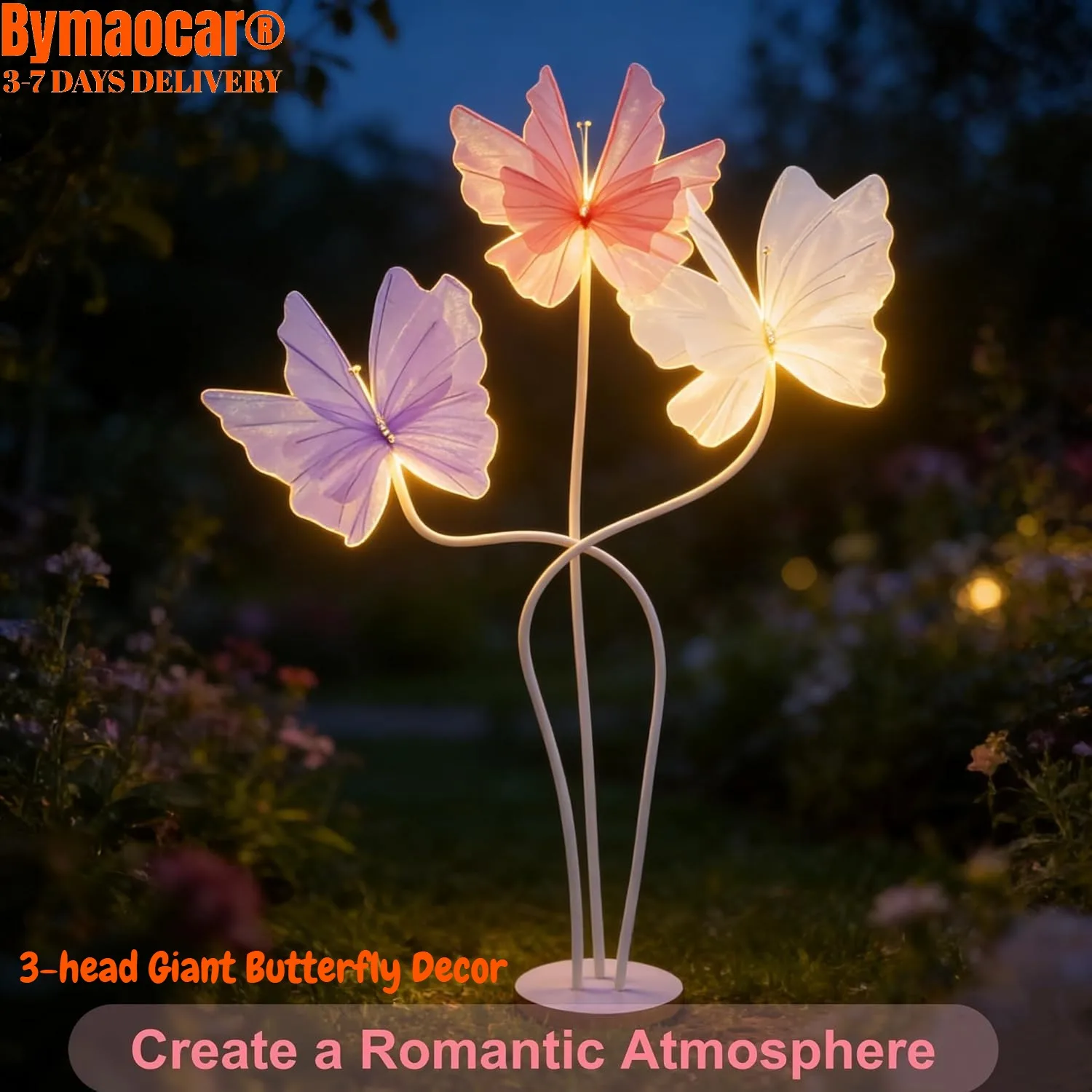 

3-Head Giant Butterfly Decorations, 53 Inch Tall Artificial with Stable Wood Base for Wedding Birthday Party Home Garden Large