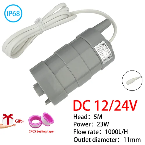 Cabezal de bomba sumergible con Motor sin escobillas DC12V 24V 5M 1000L/H bomba pequeña adecuada para refrigeración de máquina cortadora, suministro de agua de ducha