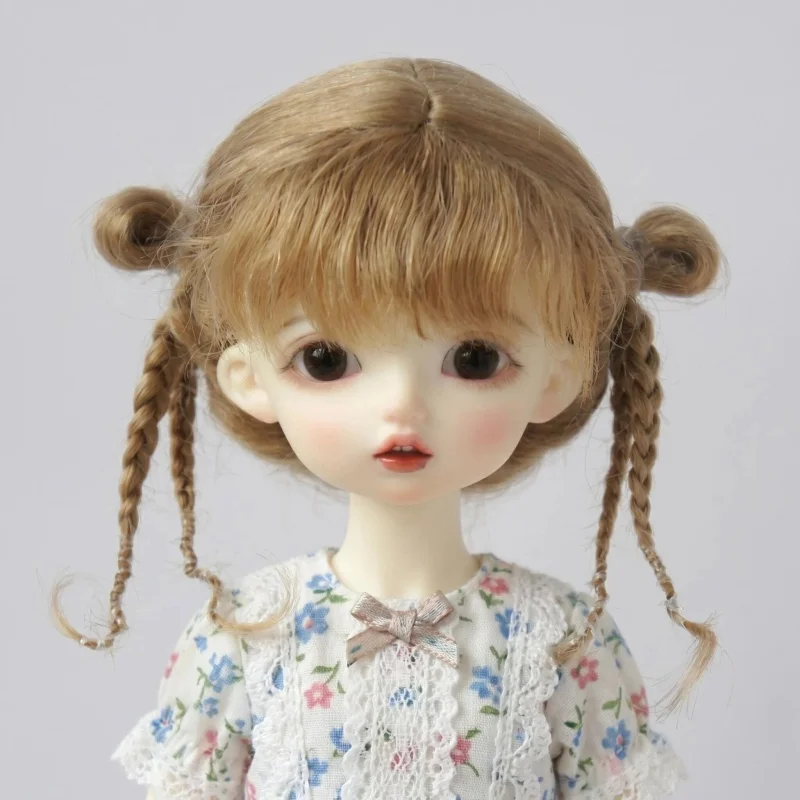 

JD857 All Sizes Cute Twins Buns With Braids BJD Mohair Wig For OB11 YOSD MSD SD Cheap 1/12 1/8 1/6 1/4 1/3 Doll Hair Accessories