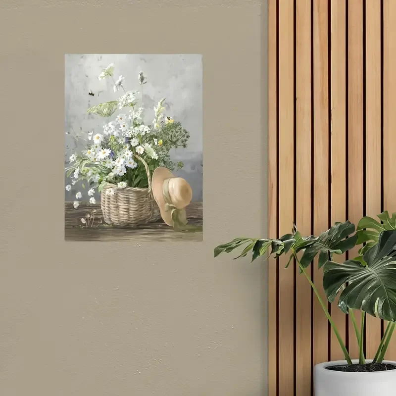 Charming Daisy & Bee Garden Scene - Framed Canvas Wall Art for Living Room & Bedroom Decor, Perfect Gift Idea