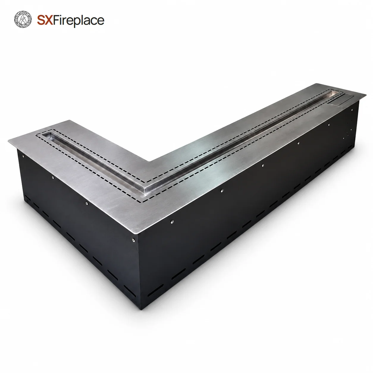 SXFireplace Smart Bioethanol Corner Fireplace Insert with L-Shaped Stainless Steel Burner