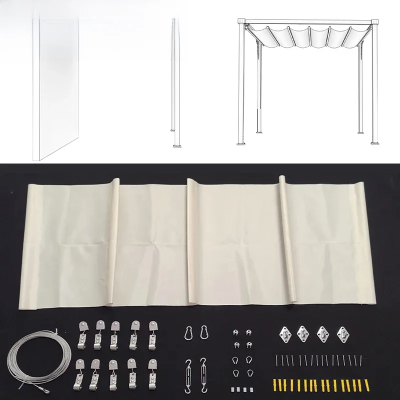 Custom Size Pergola Waterdichte Stof + Installatie Accessoires Wave Schaduw Netto Telescopische Luifel Beige - afbeelding 2