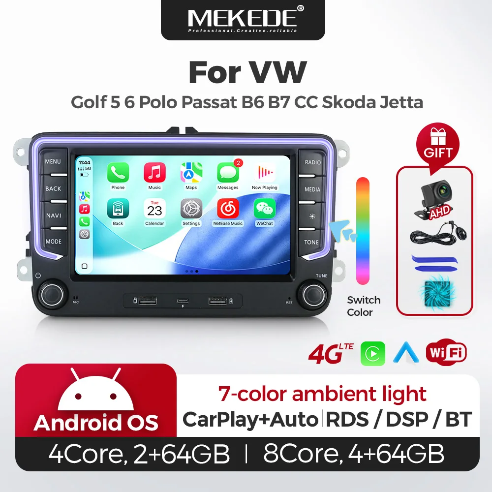 MEKEDE Wireless Carplay Android Auto Multimedia-Player für VW Skoda Octavia Golf 5 Touran Passat B6 Polo Tiguan 4G WIFI DSP