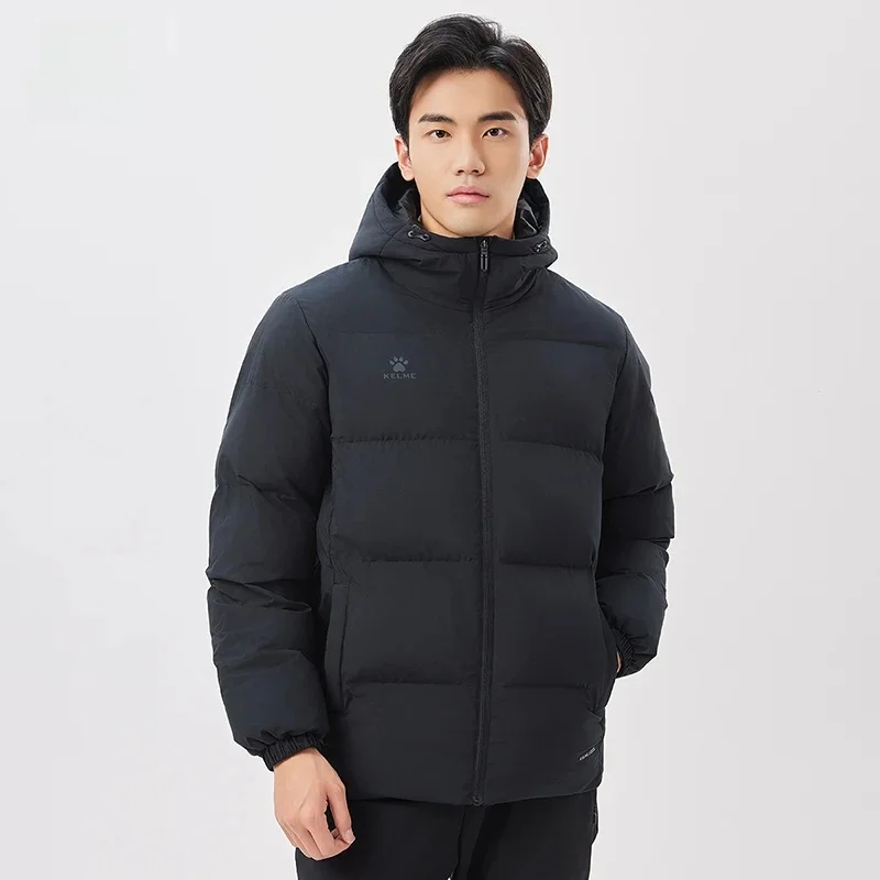 Veste de sport en coton Kelme pour hommes, nouvelle collection hiver 2024, veste coupe-vent à capuche, veste chaude épaisse en coton