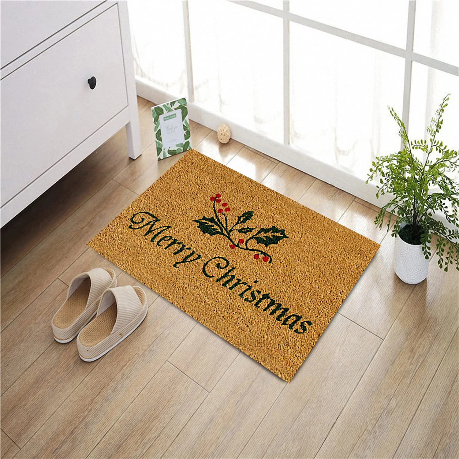 

Merry Christmas Tree Rubber Door Mat, Outdoor Welcome Door Mat, Kitchen Shower Porch Decor, Shoe Garage Rug, Patio Front Doormat