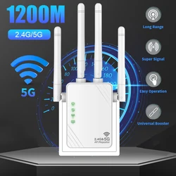 WiFi Extender 1200Mbps WiFi Signal Booster Dual Band 2.4G/5G Outdoor Signal Amplifier with Ethernet Port 360° Full Coverage