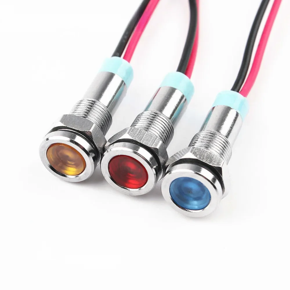 Voyant LED en métal à tête plate, lampe de signalisation étanche avec fil, rouge, jaune, bleu, vert, blanc, 6mm, 6V, 12V, 24V, 220V, 1 pièce
