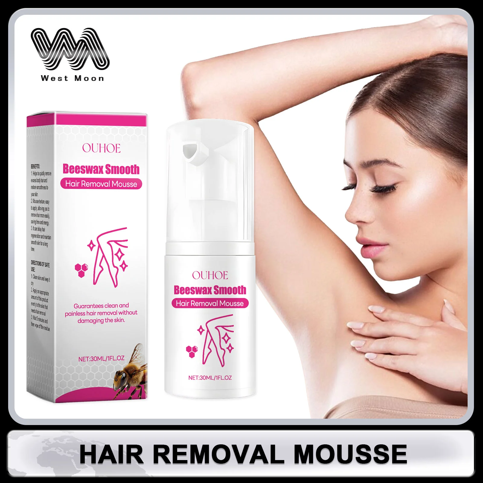 

OUHOE Fast Hair Removal Mousse Underarm Arm Leg Body Mild Painless Non Irritating Sensitive Depilatory Cream for Men Women 30ml