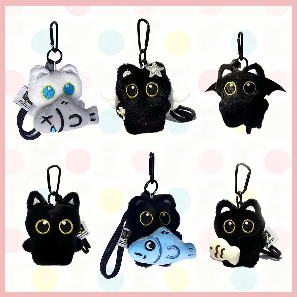 Leuke punkstijl zwarte kat gitaar sleutelhanger cartoon knuffel hanger voor rugzak portemonnee hanger decoratie