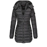 Winter Thicken Warm Women Parkas Solid Color Zippers Coats Long Sleeve Padded Puff Jacket Mid-Length Slim Female Hoodie Parkas 2