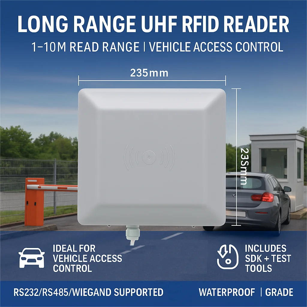 

Integrated UHF RFID Reader Long Range 1~10m | 9dBi Antenna RS232 RS485 WG26 TCP/IP | Gen2 Access Control with Free C++ SDK