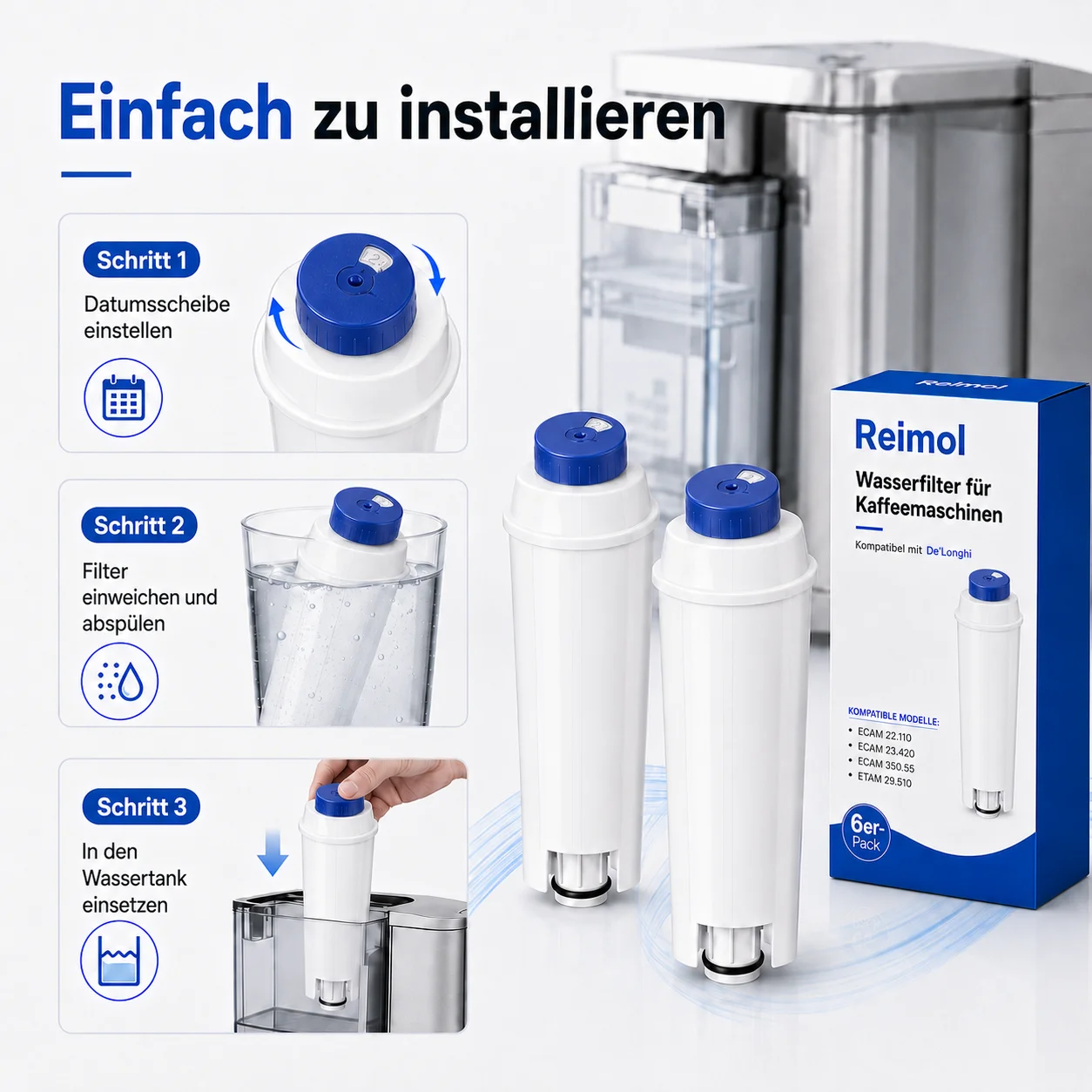 Reimol 6 Stück Wasserfilter Ersatzfilter für Kaffeemaschinen, kompatibel mit DeLonghi ECAM Serie, ESAM Serie und ETAM Serie – Detail 5