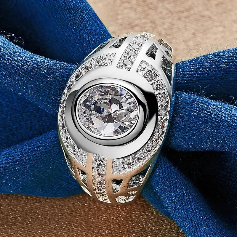 Moda 925 Sterling Silver 6/7/8/9/10 #   Okrągły duży pierścionek z cyrkonią dla mężczyzn kobiety prezenty zaręczynowe biżuteria akcesoria — zdjęcie 2