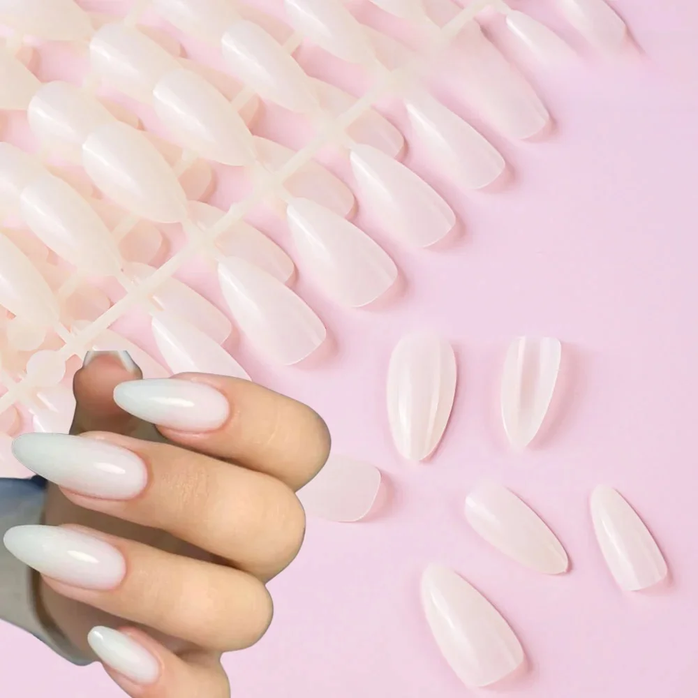 Faux ongles à pression en amande blanche brillante, couverture complète moyenne, pointes pour femmes, Extension élégante pour Nail Art, 120 pièces