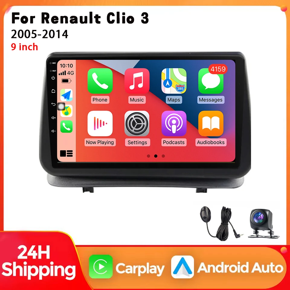 Nuovo Autoradio Android con Lettore Multimediale per Renault Clio 3 2005-2014, Carplay, 4G, Wifi, GPS, RDS, DVD, Stereo, DSP