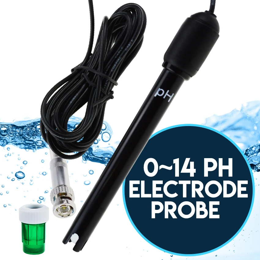 0-14 pH Electrode Probe BNC Connector, 300cm Cable for PH Meter Monitor Controller for Aquarium Hydroponics Plant Pool Spa