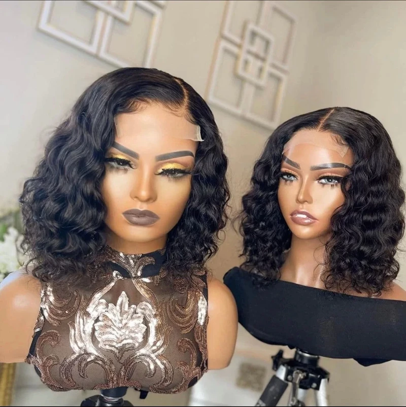 4x4 Curly Bob Wig Human Hair 13x4 Lace Frontal Wigs  Plucked Bleach Knots with Baby Brazilian Virgin Human Hair 180% Density