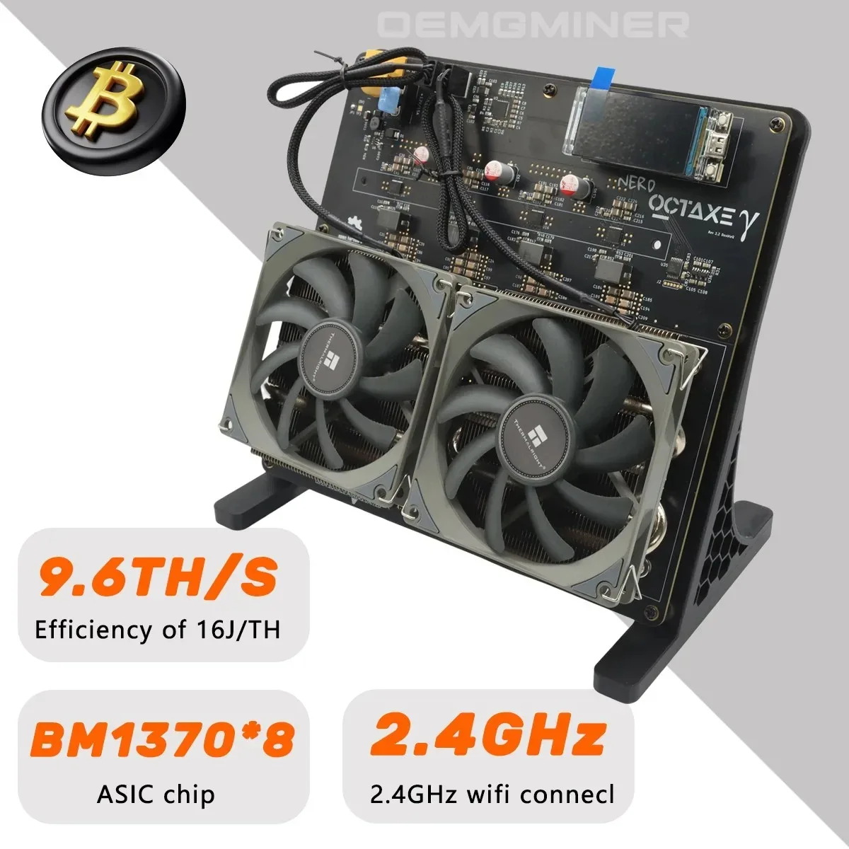 O mais novo Bitaxe Nerdoctaxe Ventiladores duplos Refrigeração a ar 9.6Th/s 160W Bitcoin Home Miner com PSU