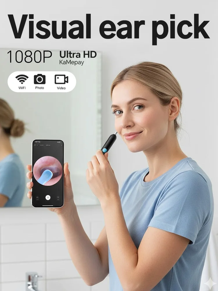 Visual Ear Wax Cleaner with Camera Safe Earwax Removal Endoscope with 5M Camera Luminous Otoscope Ear Cleaning Tools Ear Care