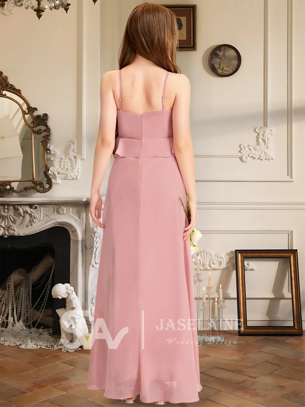 Элегантное трапециевидное платье с лямкой на шее длиной до пола, платье для подружки невесты, шифоновое каскадное платье с оборками для девочек, вечерние, свадебное, торжественное платье с цветочным узором для девочек