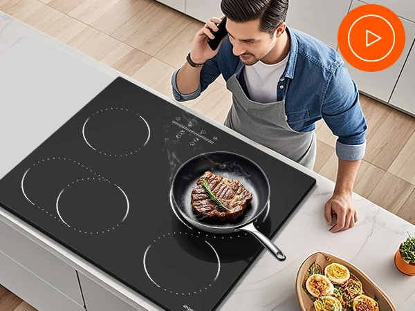 Kochfeld Plakette Vitrocéramique 4 Feux, Tisch de Cuisson électrique Encastrable 60 cm, 6600 W, Zone erweiterbar für gril – Detail 4