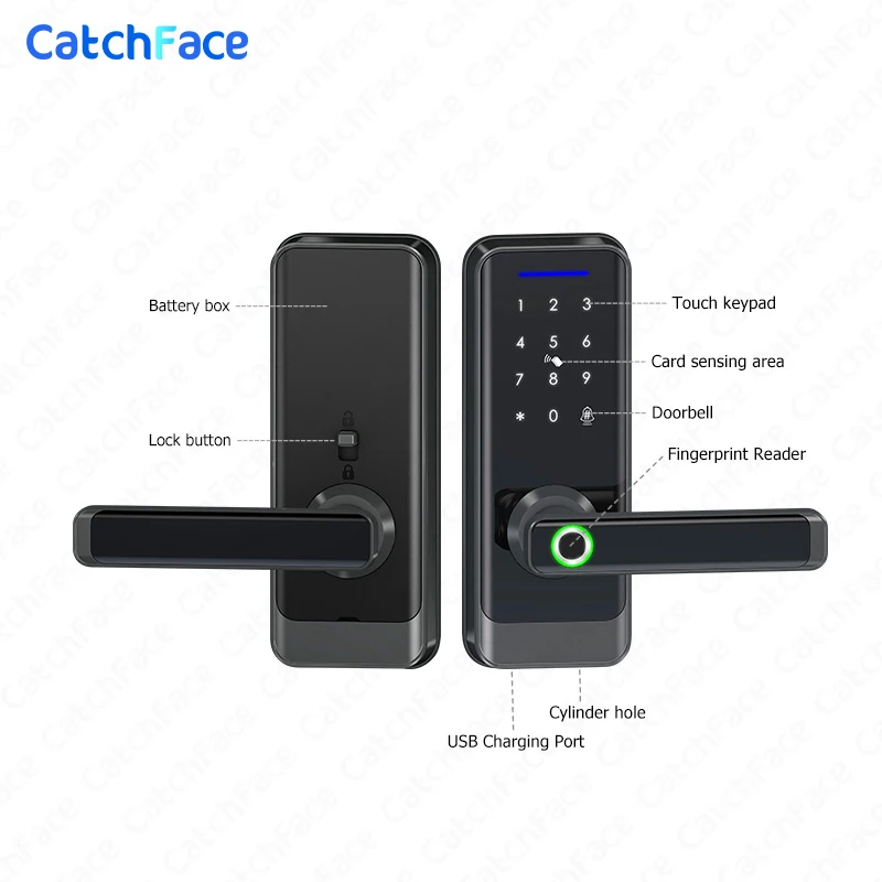 Brazil Electronic Fingerprint Biometric Frosted Panel Digital Smart Door Lock WiFi TUYA or TTLock APP Password IC Card Security