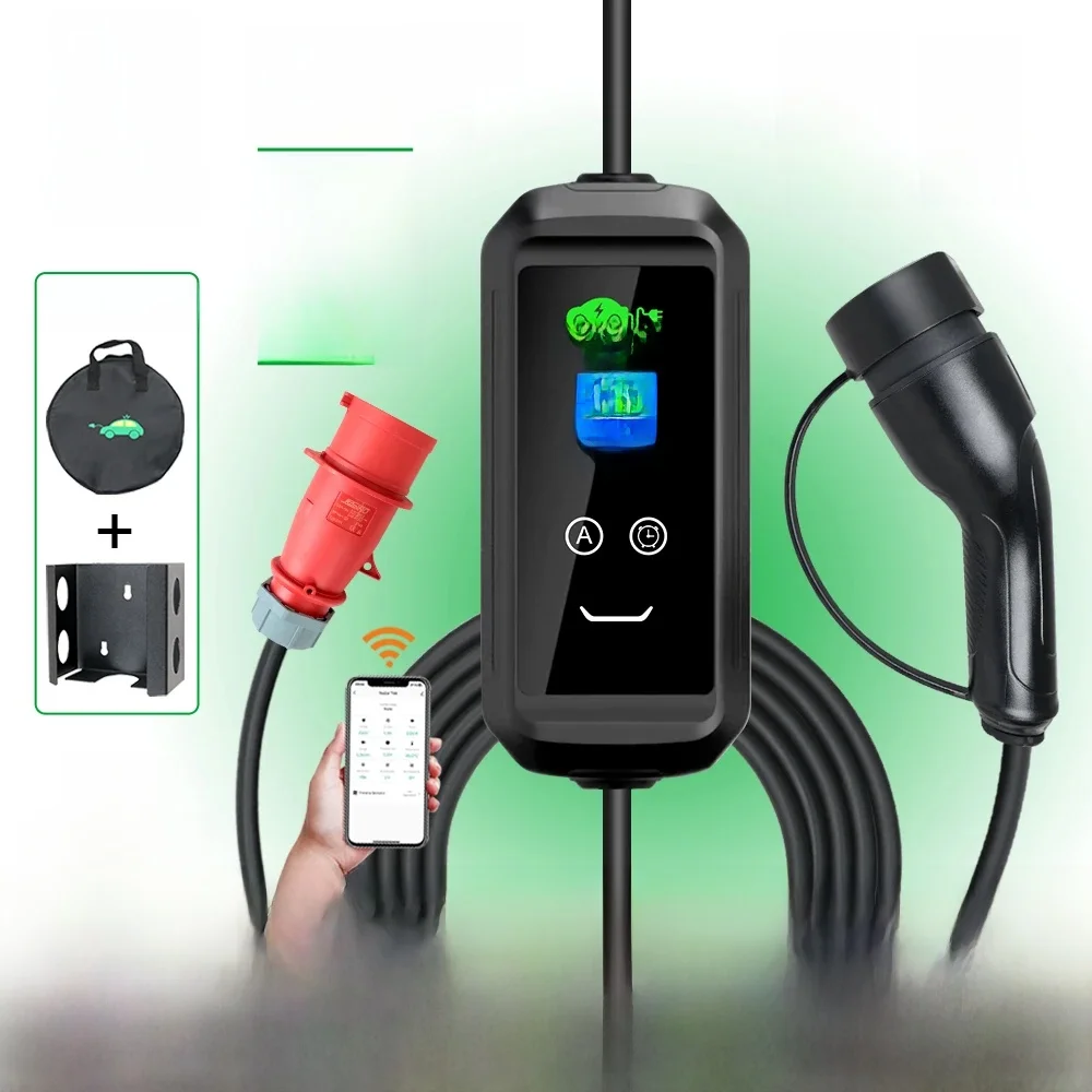 ISIGMA 32A 22kw Typ2 IEC62196-2 Tragbares EV-Ladegerät Tuya APP EVSE Lade Type2 Stecker Wallbox für Elektroauto 5M Kabel