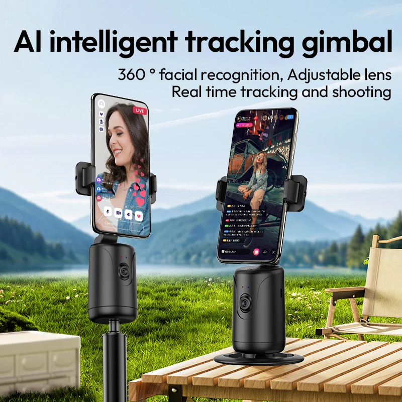 Roreta 360 دوران متابعة مثبت Gimbal Monopod سطح المكتب AI تتبع الوجه Gimbal للهاتف التصوير المباشر